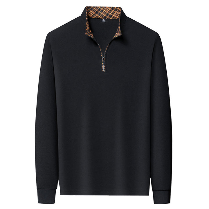 Herren Langarm-Halfzip-Pullover mit Troyerkragen und kariertem Innenkragen Drune