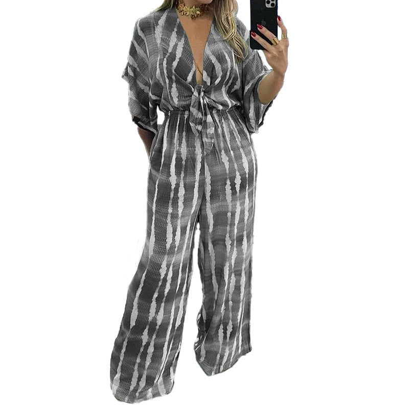 Damen Jumpsuit mit eleganten Kimono-Ärmeln und taillierbarem Bindegürtel Drune