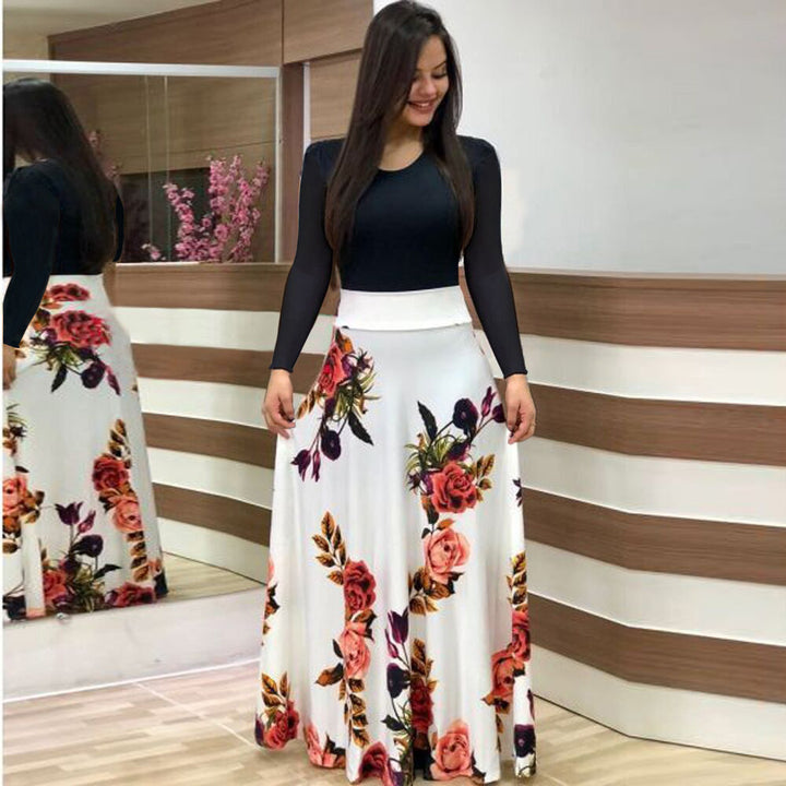 Damen Fließender Maxirock mit hoher Taille und großem Blumenprint Drune