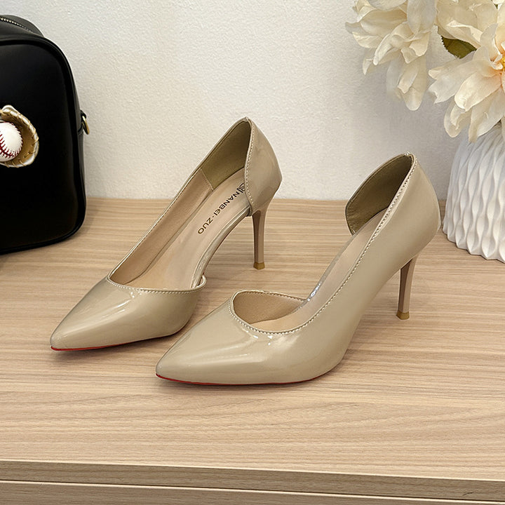 Damen Lack‑Pumps mit tief ausgeschnittener Seitenlinie, spitzer Zehenform und hohem Stiletto Drune