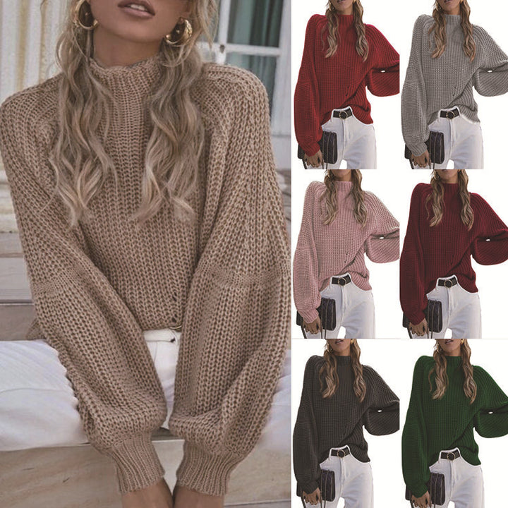Damen Strickpullover mit weitem Schnitt und modernen Puffärmeln Drune