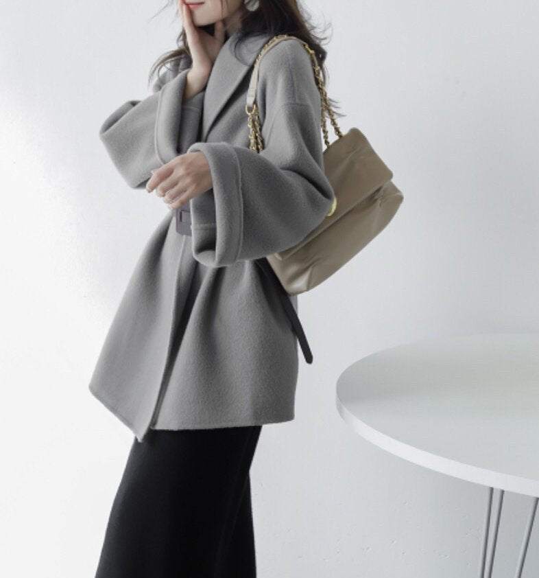 Damen Modischer und eleganter Mantel mit Gürtel Drune