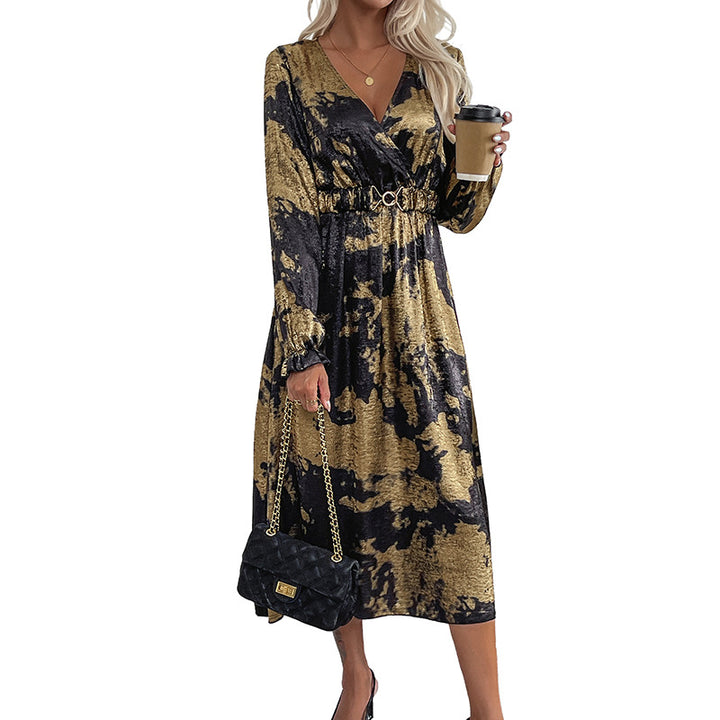 Damen Wickelkleid mit elegantem Muster und taillierbarem Gürtel Drune