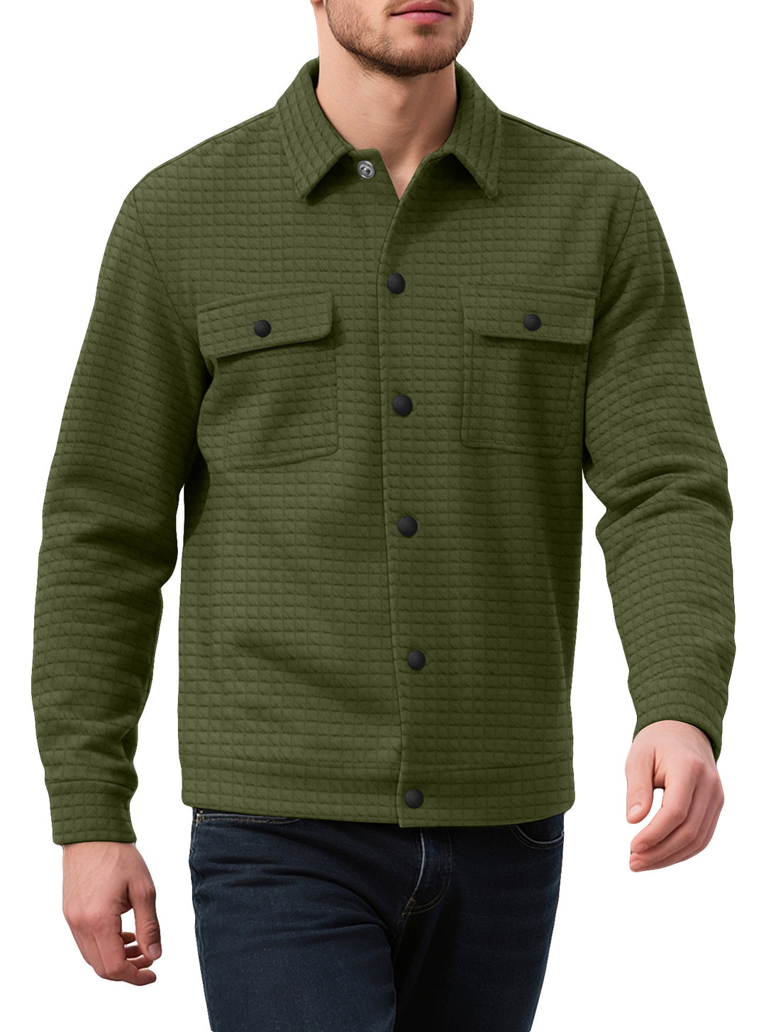 Herren nan Hemdjacke mit quadratischer Steppstruktur Druckknopffront und Brustklappen Drune