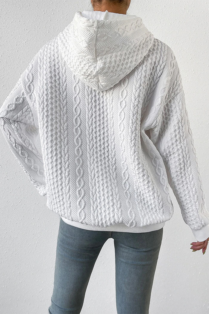 Drune Jacquard Kapuze Schnürung langärmliges lockeres Sweatshirt