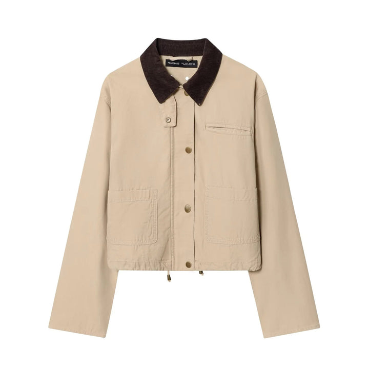 Damen nan kurze Chore‑Jacke mit Cordkragen, Druckknopfleiste und Kordelzugsaum Drune