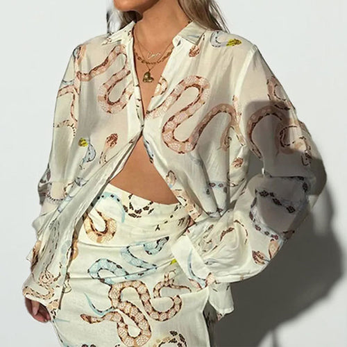 Damen Midikleid mit schickem Schlangenmuster und transparenten Ärmeln Drune
