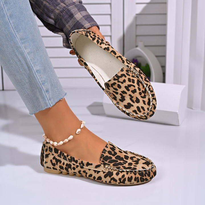 Damen Chic Leopardenmuster Mokassins mit dekorativem Kettendetail Drune