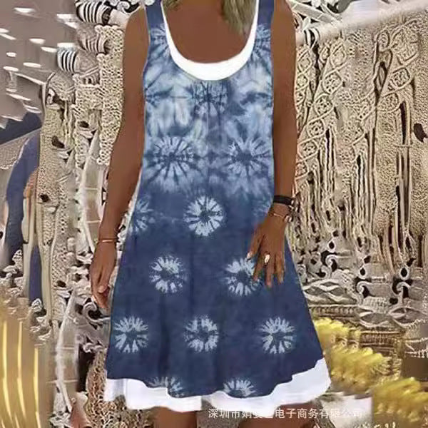 Damen Blumendruck Ärmelloses Strandkleid Drune