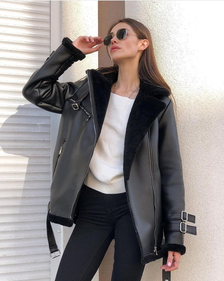 Damen Lederjacke mit kuscheligem Innenfutter Drune