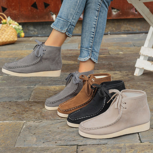 Damen  knöchelhohe Schnürboots mit Mokassinnaht, weicher Innensohle und crepe Sohle Drune