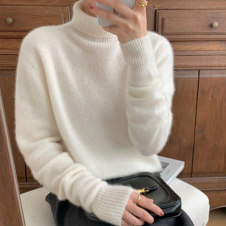 Damen Flauschiger Rollkragenpullover aus Wollmix mit gerippten Bündchen Drune