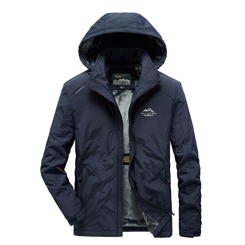 Herren Outdoorjacke mit Plüsch-Innenfutter, verstellbarer Kapuze und winddichter Front Drune