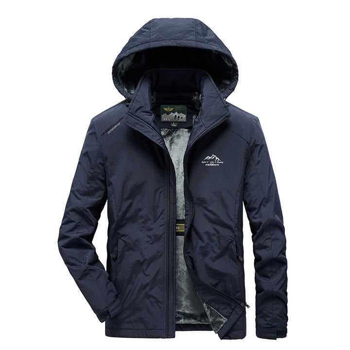Herren Outdoorjacke mit Plüsch-Innenfutter, verstellbarer Kapuze und winddichter Front Drune