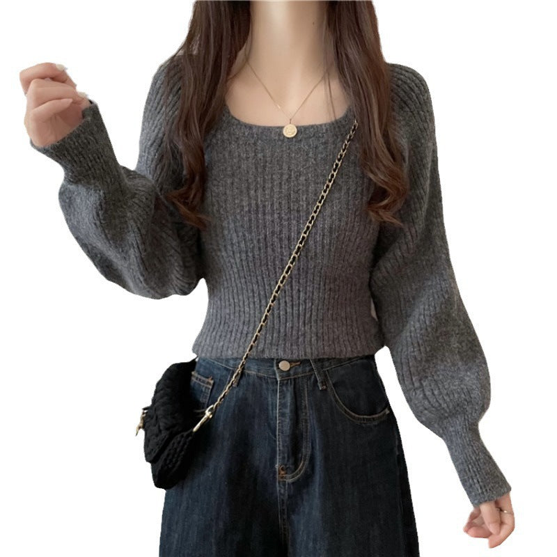 Damen legerer Rippstrickpullover mit weiten Ärmeln Drune