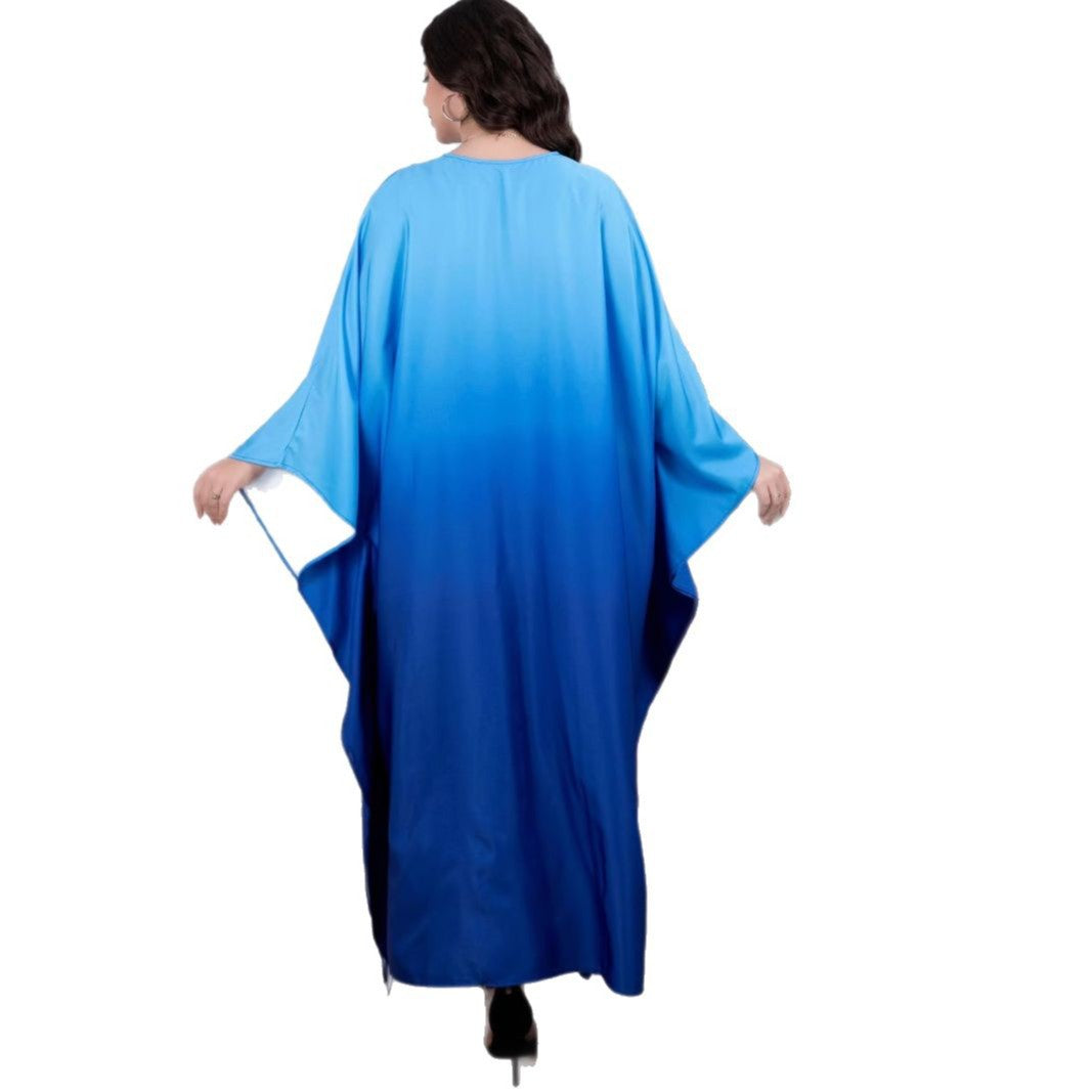Damen Fließendes Kaftan-Maxikleid mit Oversize-Ärmeln und Rundhalsausschnitt Drune