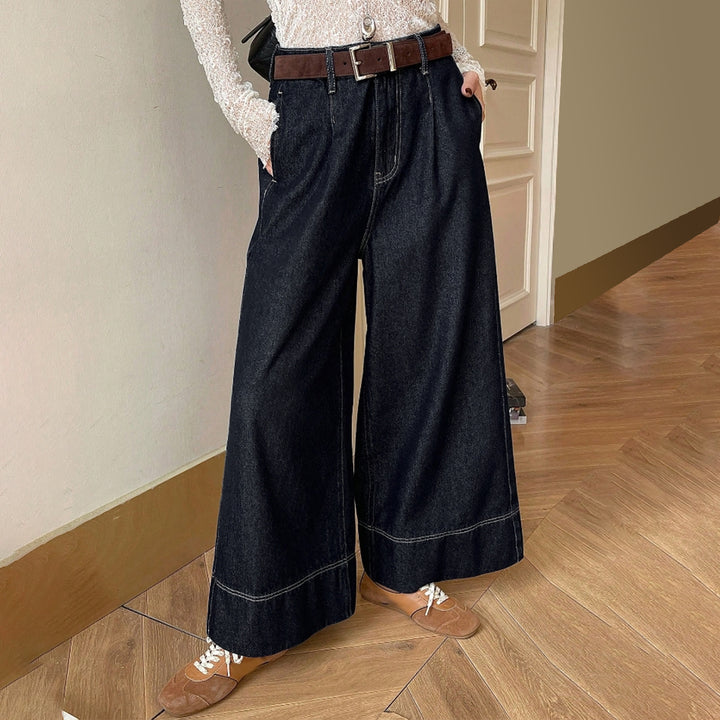 Damen High-Waist Culotte-Jeans aus schwerem Wide-Leg-Denim mit dekorativer Vordernaht Drune