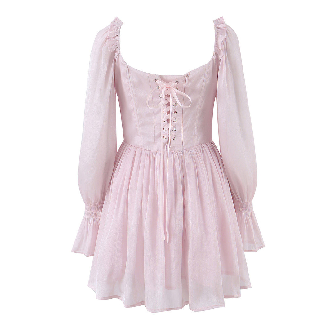 Damen Romantisches Korsett-Kleid mit gerafftem Rock und Ballonärmeln Drune