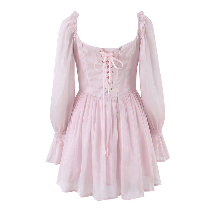 Damen Romantisches Korsett-Kleid mit gerafftem Rock und Ballonärmeln Drune