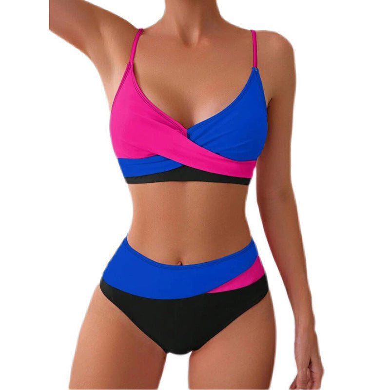 Damen Hochtailliertes Bikini-Set mit Kreuzband-Design Drune