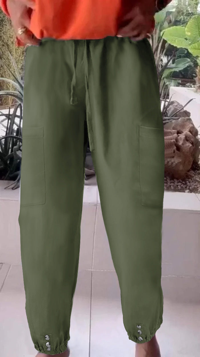 Damen Cargo-Jogginghose mit Kordelzug, aufgesetzten Taschen und Knopfmanschetten Drune