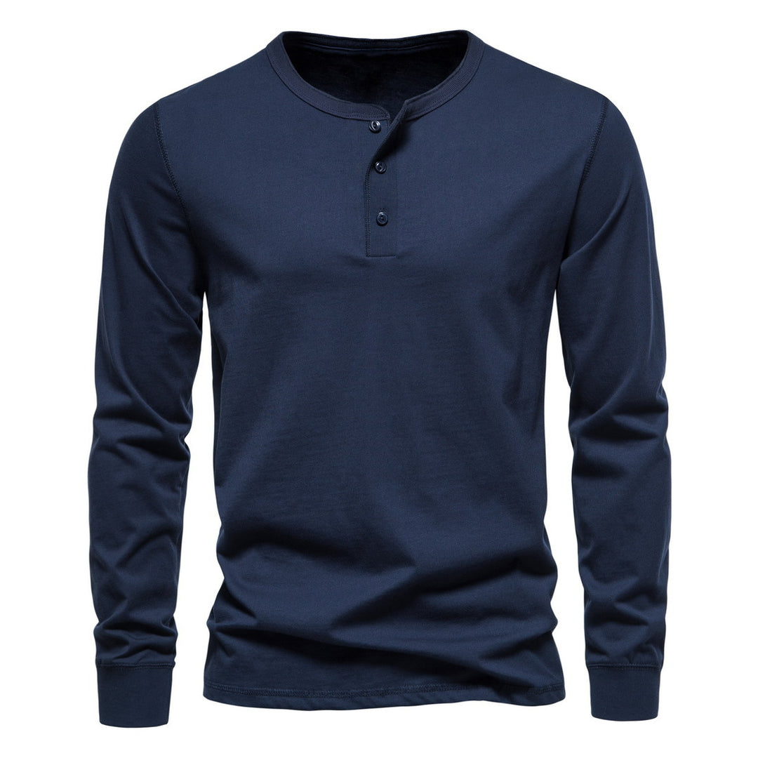 Herren Langärmliges Henley‑Shirt aus Baumwollmix mit dreifacher Knopfleiste und schmaler Silhouette Drune