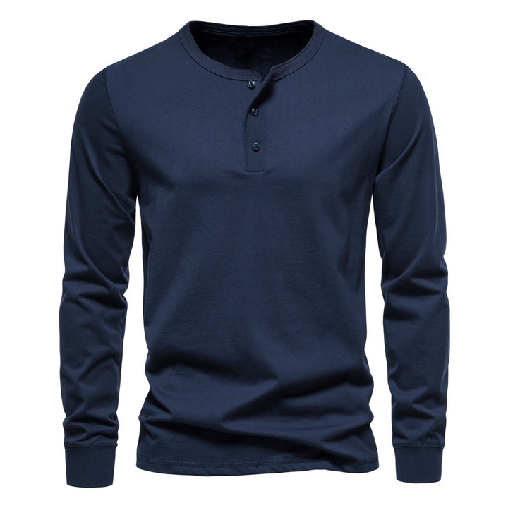 Herren Langärmliges Henley‑Shirt aus Baumwollmix mit dreifacher Knopfleiste und schmaler Silhouette Drune