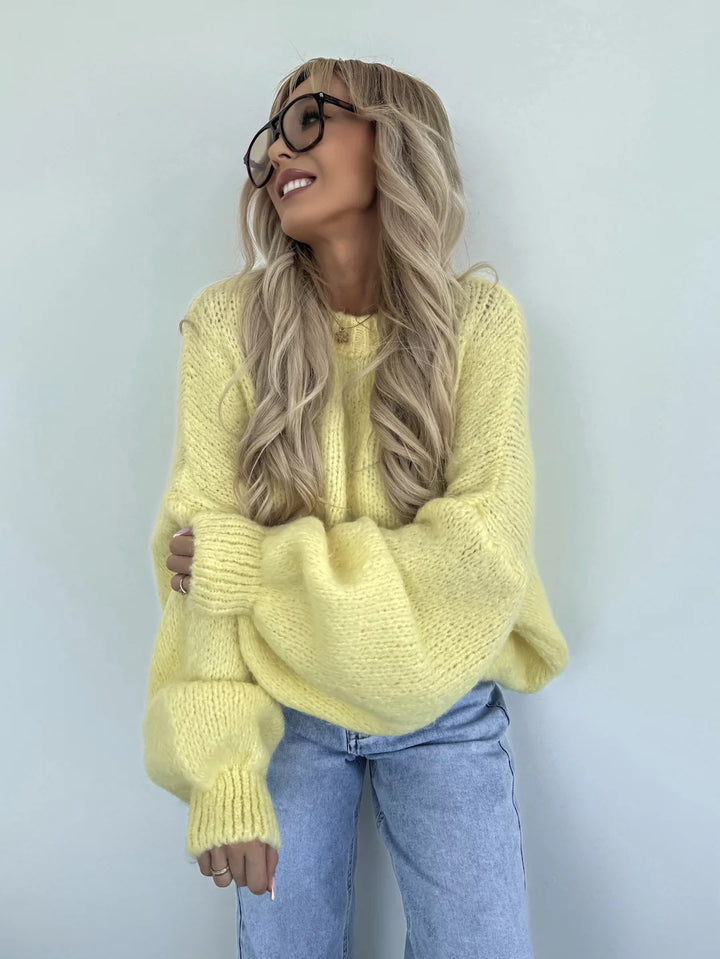 Damen luftiger Strickpullover mit voluminösen Ärmeln Drune