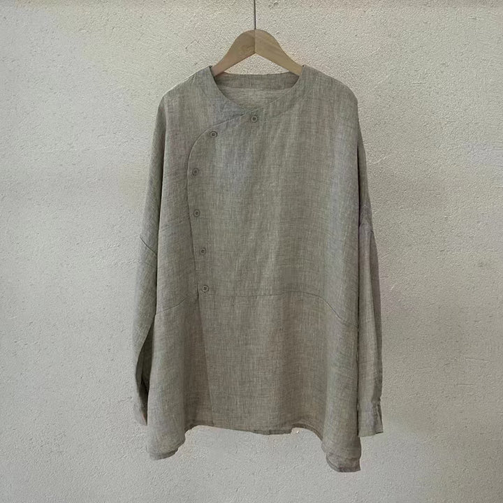 Damen Relaxed Fit Leinen Button-Up Top Drune