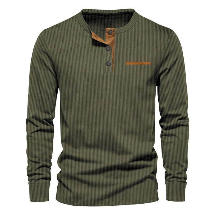 Herren nan geripptes Henley Langarmshirt aus Baumwollmischung figurbetont Drune