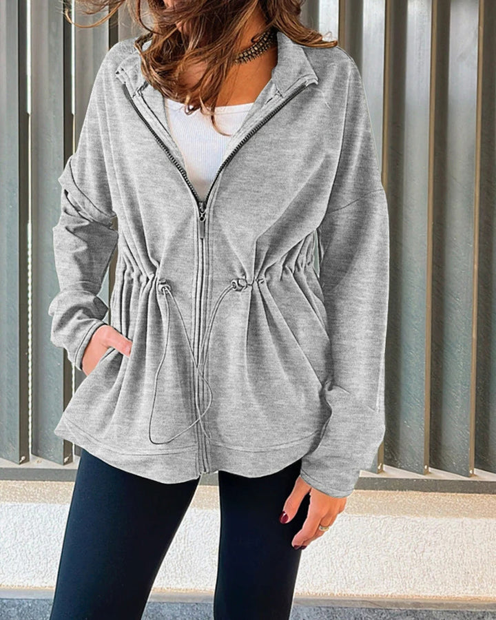Damen Kapuzenjacke mit Taillen-Zugband, Reißverschluss und Eingrifftaschen Drune