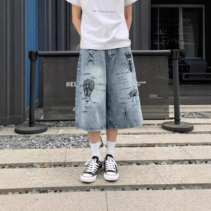Damen Modische Weitbein-Jeans mit einzigartigem Grafikdesign Drune