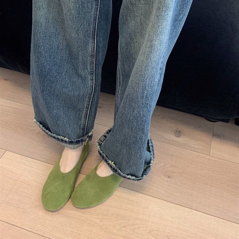 Damen Minimalistische Wildleder-Ballerina-Slipper mit gepolstertem Komfortfußbett Drune