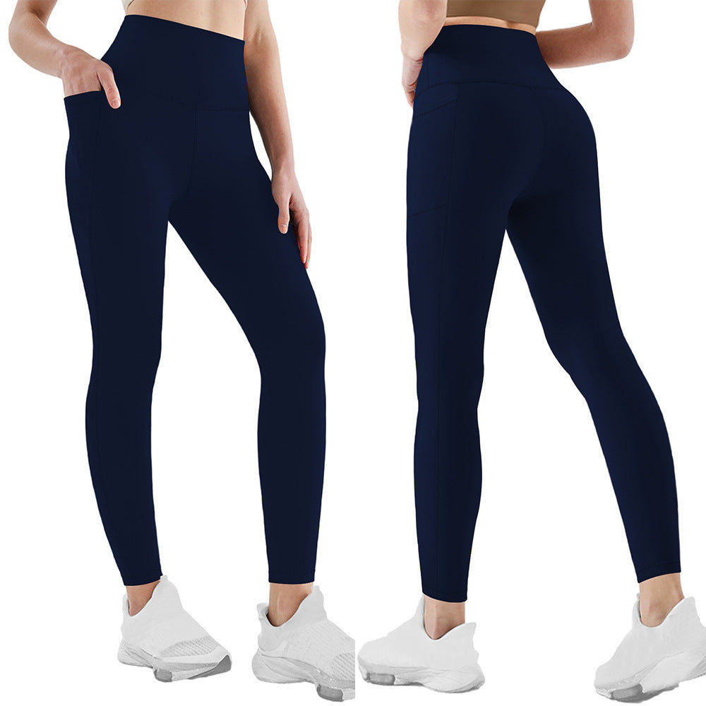 Damen Athletische Stretch-Leggings mit hoher Taille und seitlichen Taschen Drune