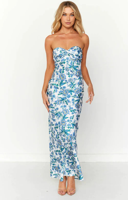 Damen Langärmliges Maxikleid mit floralen Akzenten Drune