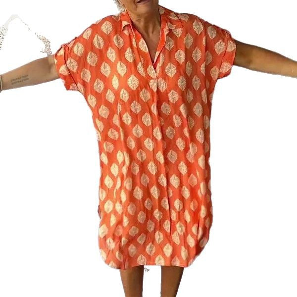 Damen nan kaftanähnliches Hemdblusenkleid mit V-Ausschnitt, überschnittenen Schultern und strukturierter Musselin-Qualität Drune