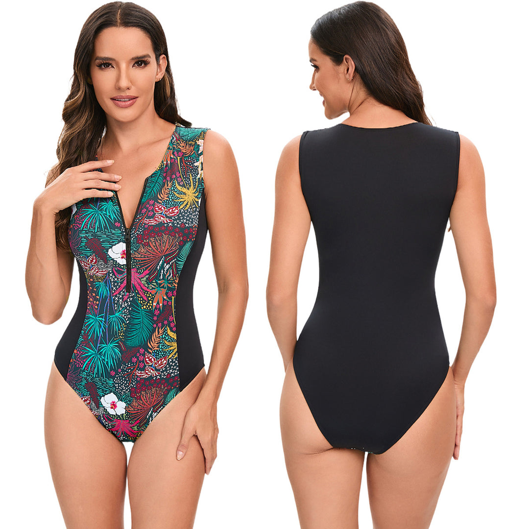Damen Sportlicher Langarm-Badeanzug mit trendigem Floral-Design Drune