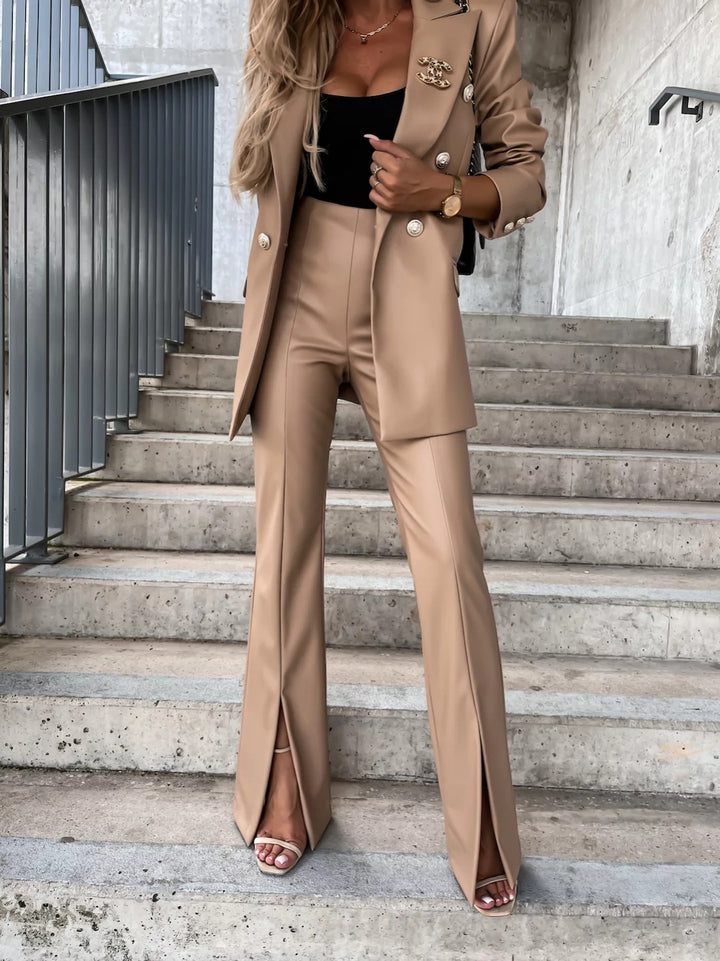 Damen eleganter Anzug mit weitem Bein und extravaganter Knopfdetail Drune