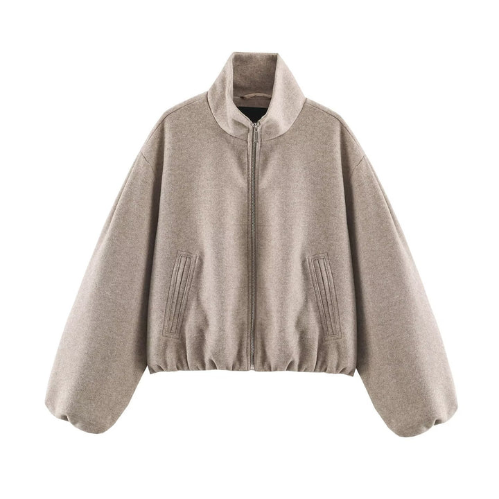 Damen Oversized Kurzblouson mit Stehkragen, Reißverschluss und elastischem Saum Drune