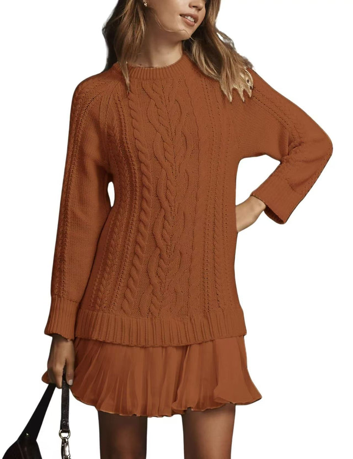 Damen nan Kabelstrick-Pullover mit Tunika-Schnitt, Zopfmuster und Rippbündchen Drune