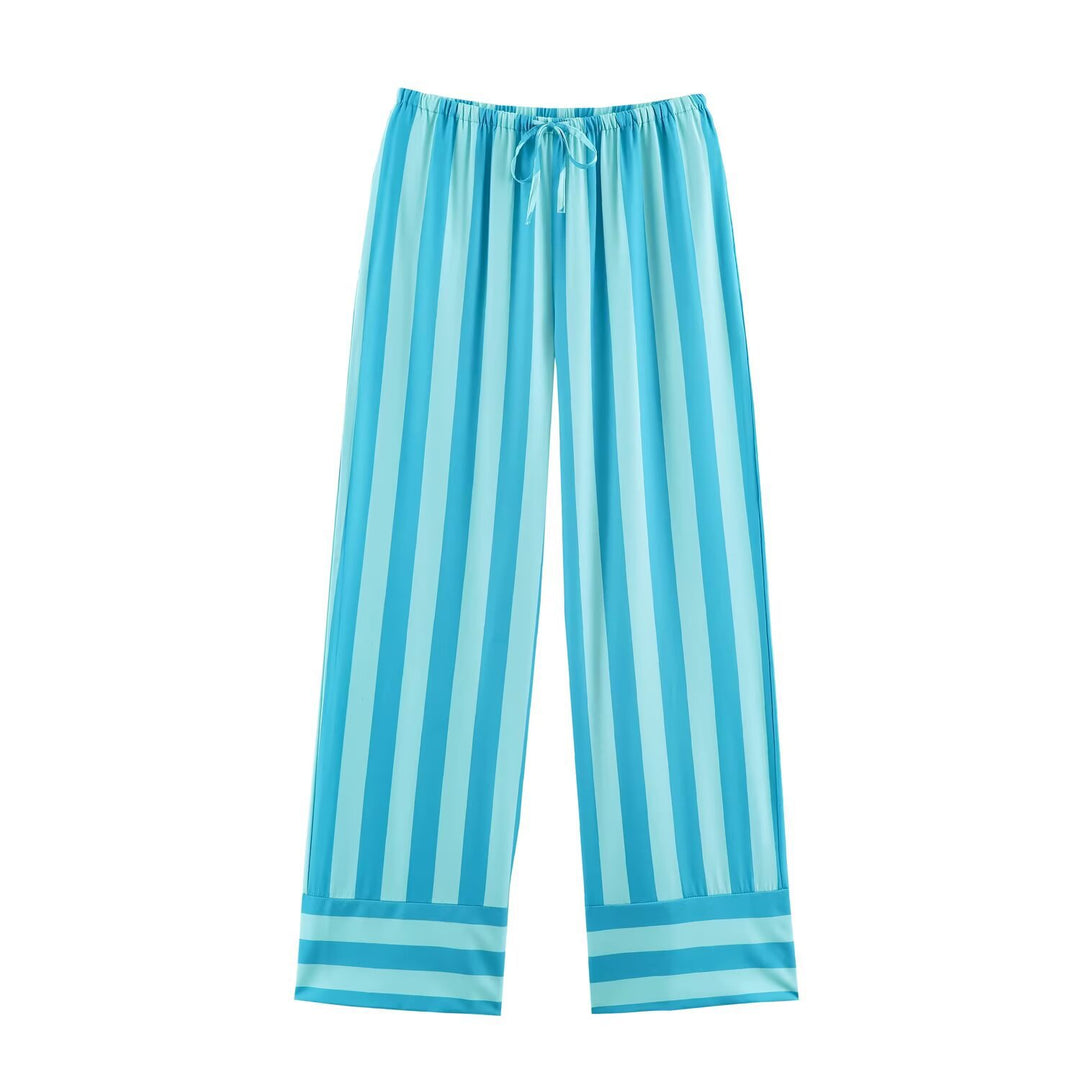 Damen Weite Gestreifte Lounge-Hose mit Tunnelzug und Relax-Fit Drune