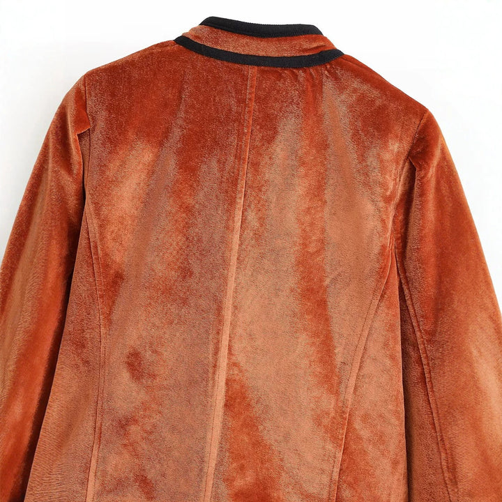 Damen Samtjacke im Blazer-Stil mit Stehkragen und bezogenen Knöpfen Drune