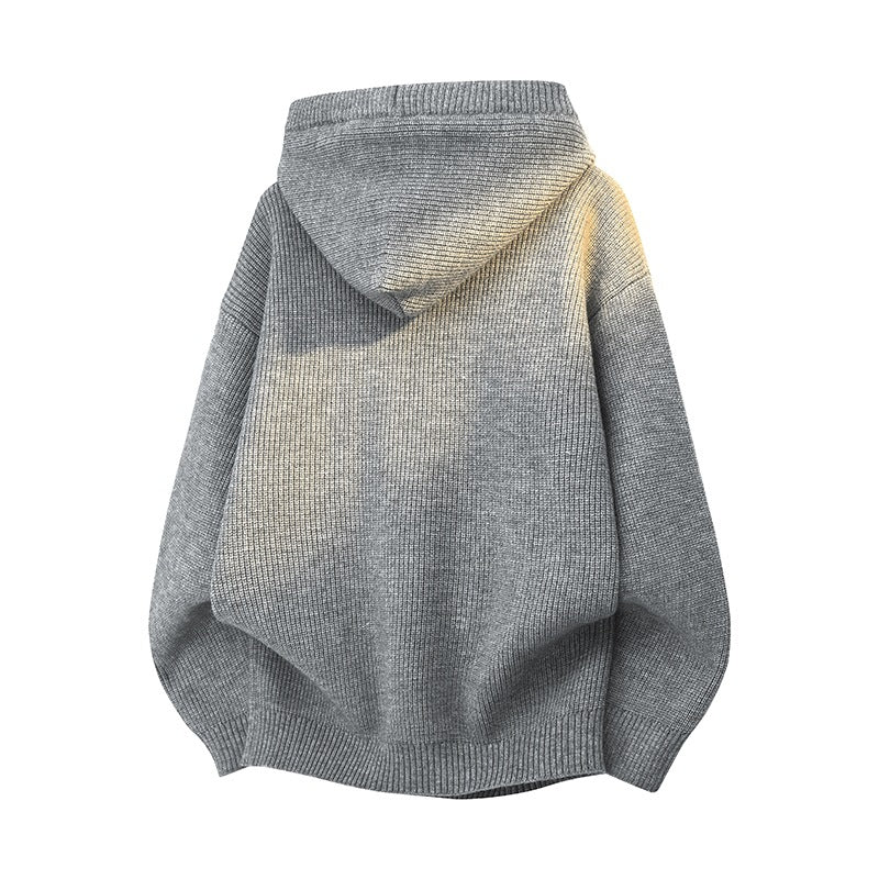 Damen Relaxed Kapuzenpullover aus geripptem Strick mit Halbsteg-Knopfleiste Drune
