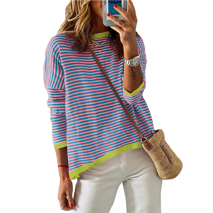 Damen Lässiger Gestreifter Pullover Drune