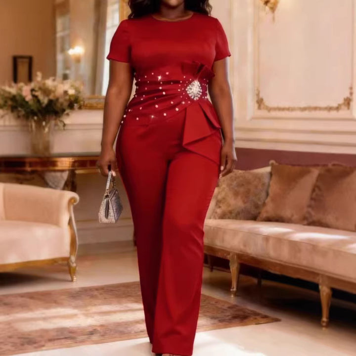 Damen elegante Jumpsuit mit figurbetonter Silhouette und Rüschendetails Drune