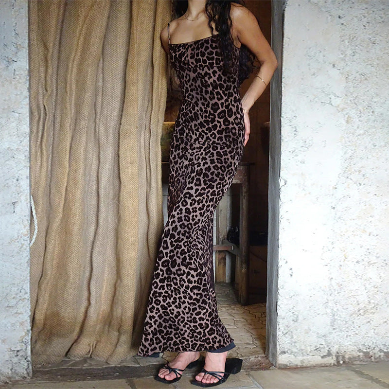 Damen Maxikleid mit elegantem Animal-Print und schmalen Trägern Drune