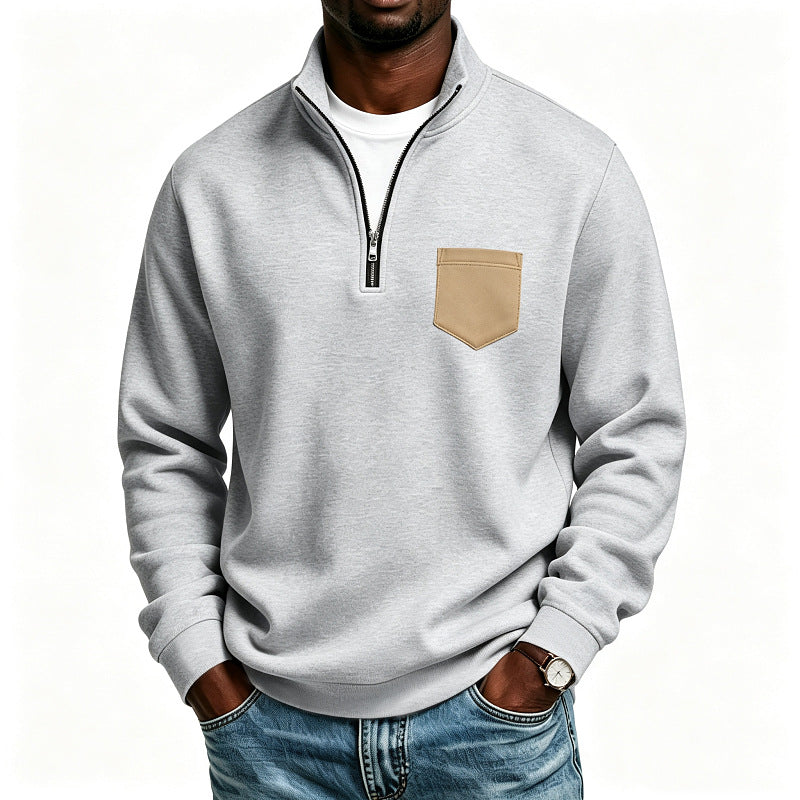 Herren Troyer-Sweatshirt mit halbem Reißverschluss und kontrastierter Brusttasche Drune