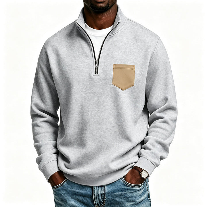 Herren Troyer-Sweatshirt mit halbem Reißverschluss und kontrastierter Brusttasche Drune