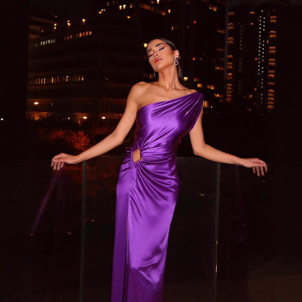 Damen Elegantes Abendkleid mit einseitigem Träger und geschlitztem Saum Drune