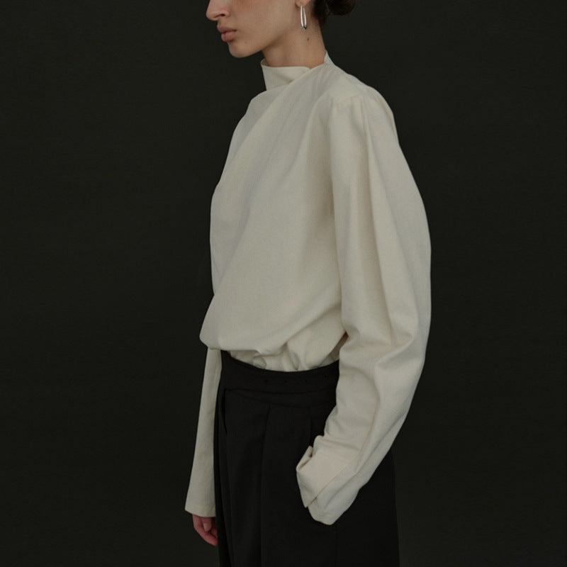 Damen Elegantes Oberteil mit asymmetrischem Kragen und langen Ärmeln Drune